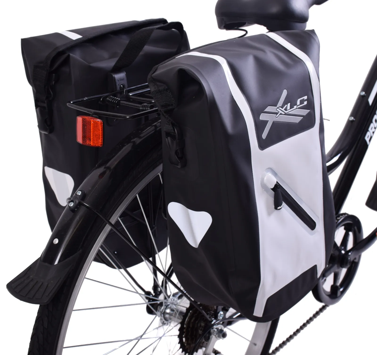 15L or 30L XLC Low Rider Waterproof Bike Pannier Roll Top Luggage Bag  Black-White