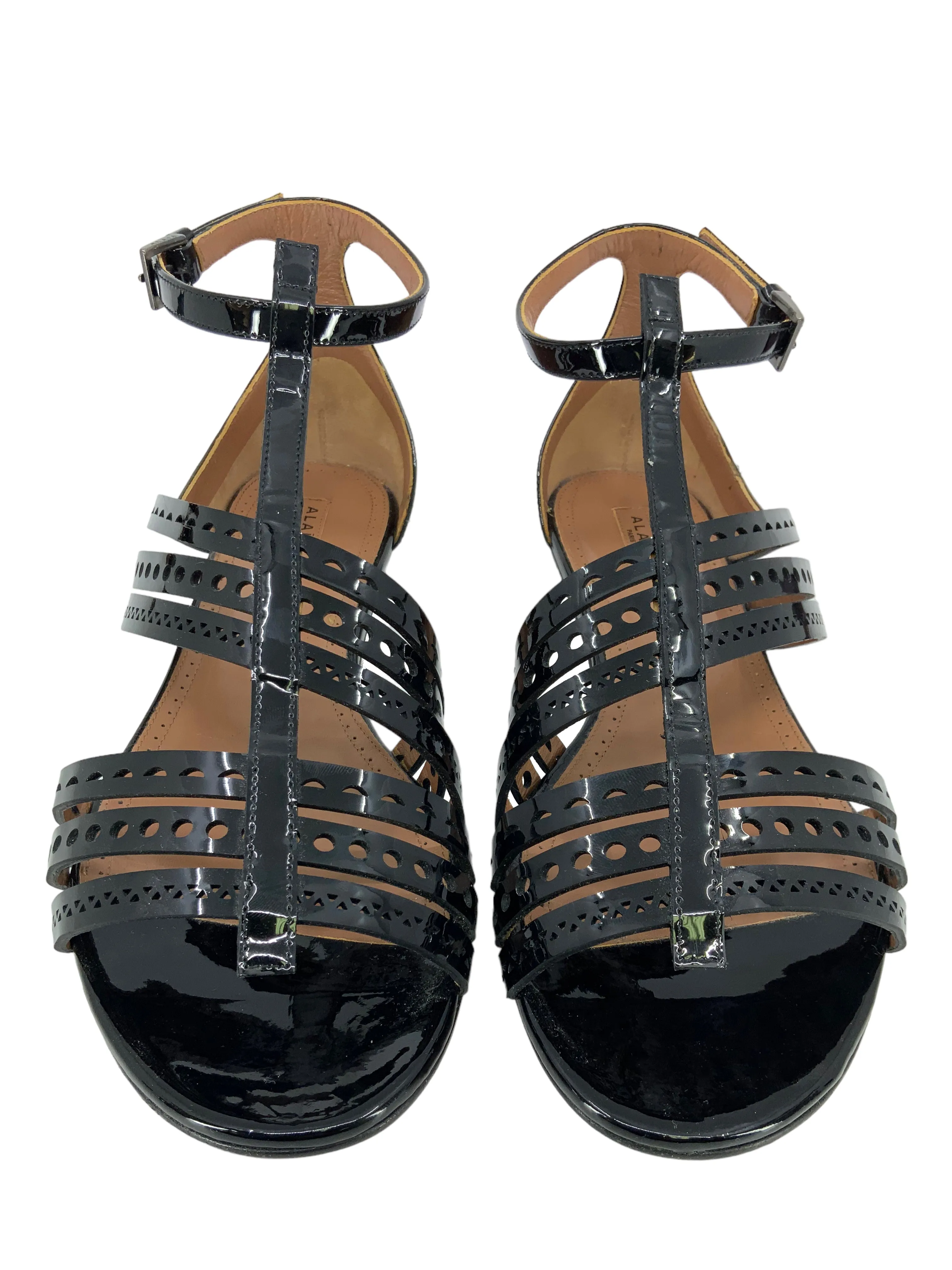 ALAIA Perforated Patent Leather Gladiator Sandals Size 10.5