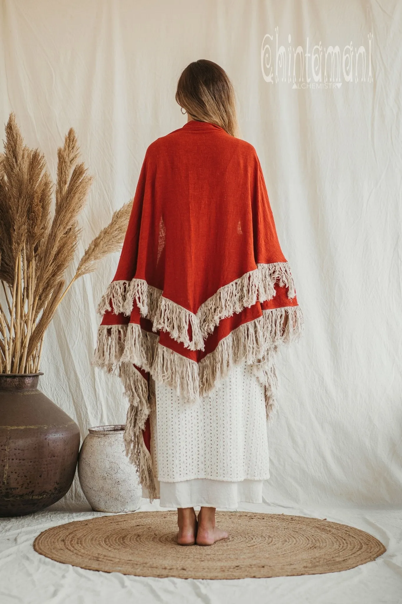 Alma Libra Fringe Boho Shawl ∆ Bohemian Scarf / Red Ochre