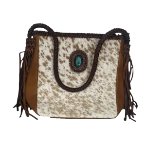 American Darling® Leather Tan & White Cowhide Hand Bag ADBGM318A