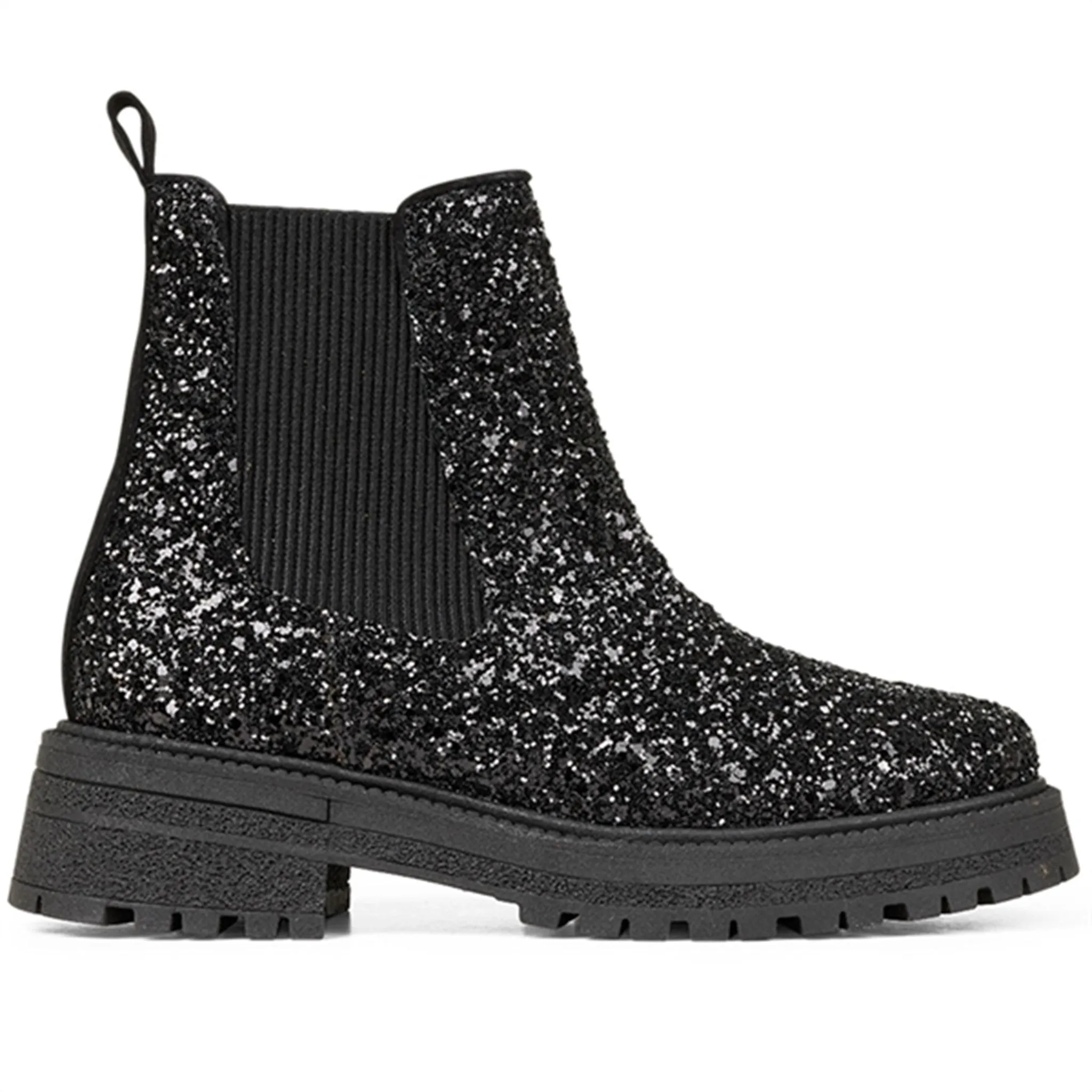 Angulus Chelsea Støvlet With Lace And Track-Sole Black Glitter/Black/Black