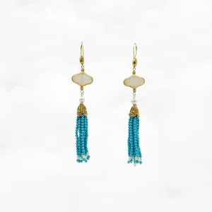 Auspicious Clouds Jade and Turquoise Tassel Earrings