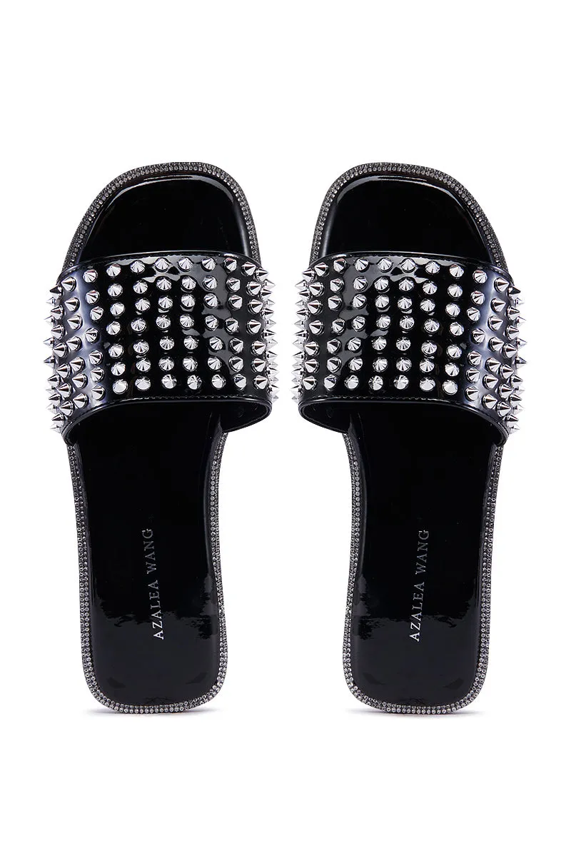 AZALEA WANG EMMONS BLACK SPIKY STUD FLAT SANDAL