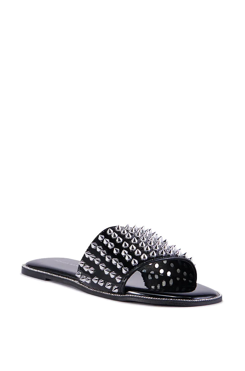 AZALEA WANG EMMONS BLACK SPIKY STUD FLAT SANDAL