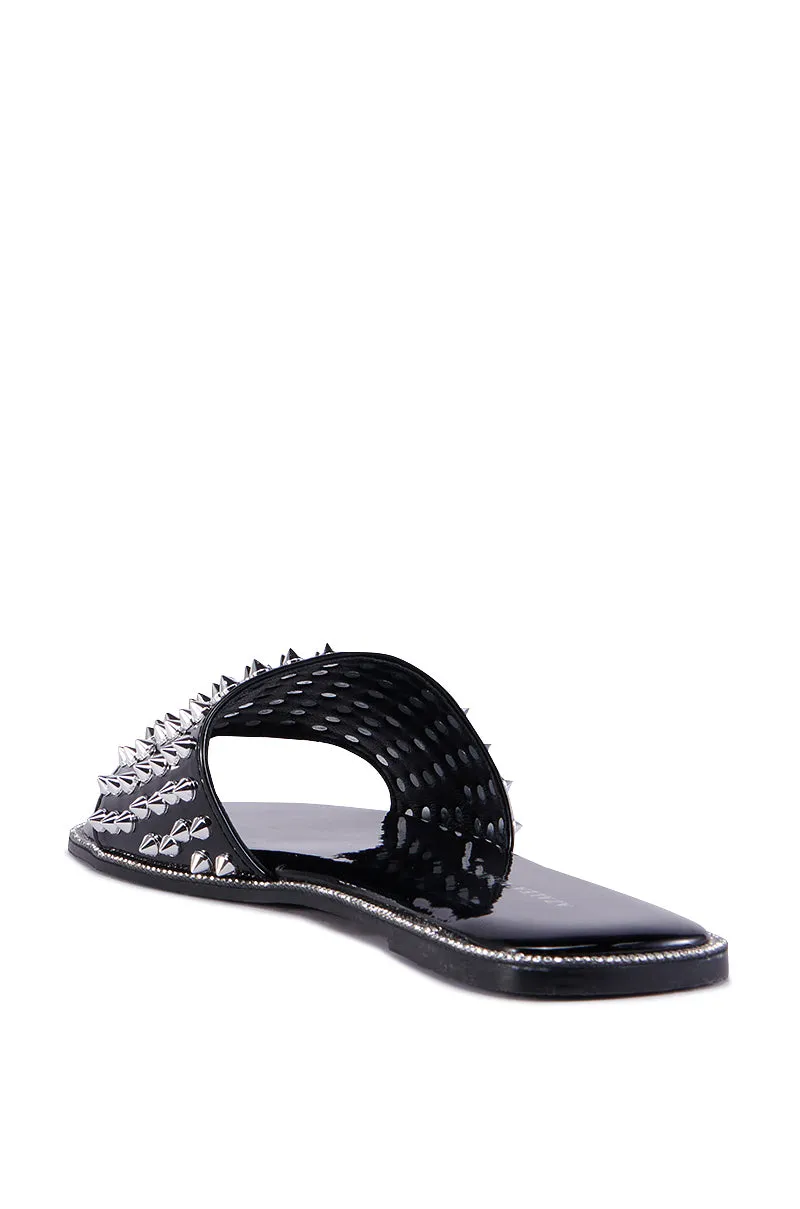 AZALEA WANG EMMONS BLACK SPIKY STUD FLAT SANDAL