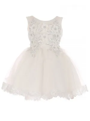 Baby Girls White 3D Floral Lace Hem Flower Girl Dress 6-24M