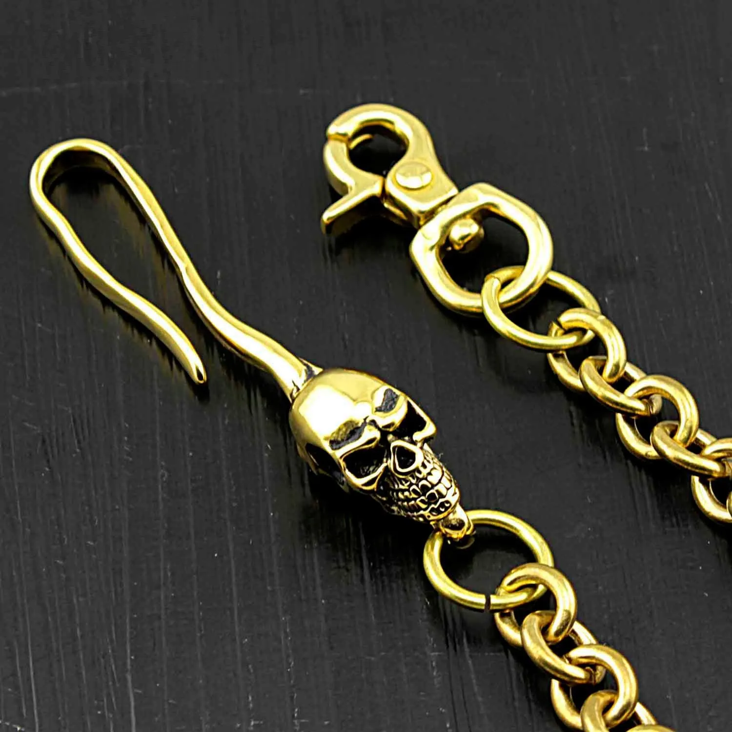 Badass Brass SKull Long Wallet CHain Biker wallet Chain Gold Pants Chains For Men