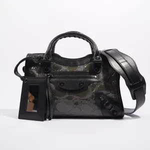 Balenciaga Womens Patent Leather Motorcycle Mini City Bag Grey / Black