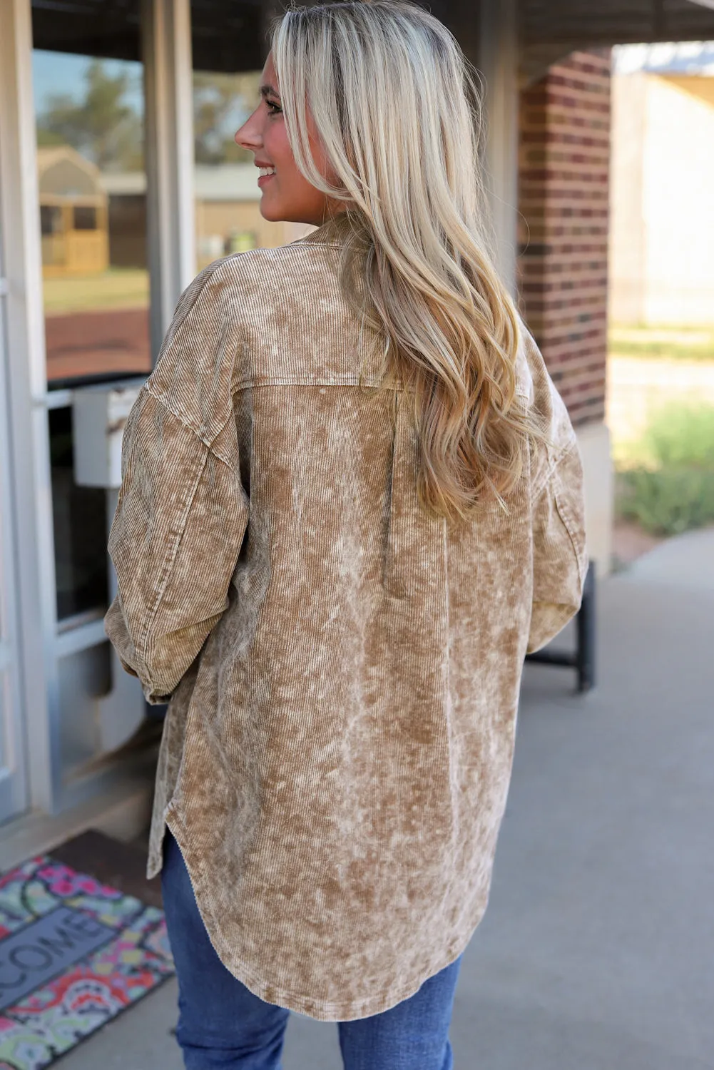 Beige Corduroy Jacket with Fringe Trim