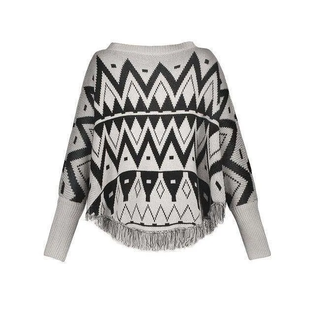 Black & White Fringe Batwing Poncho