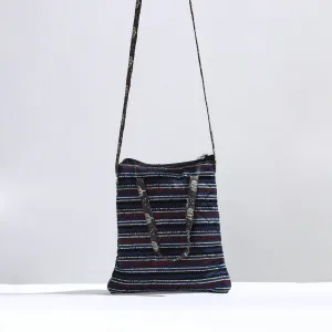 Black - Handmade Quilted Cotton Ajrakh Block Printed Sling Bag 05