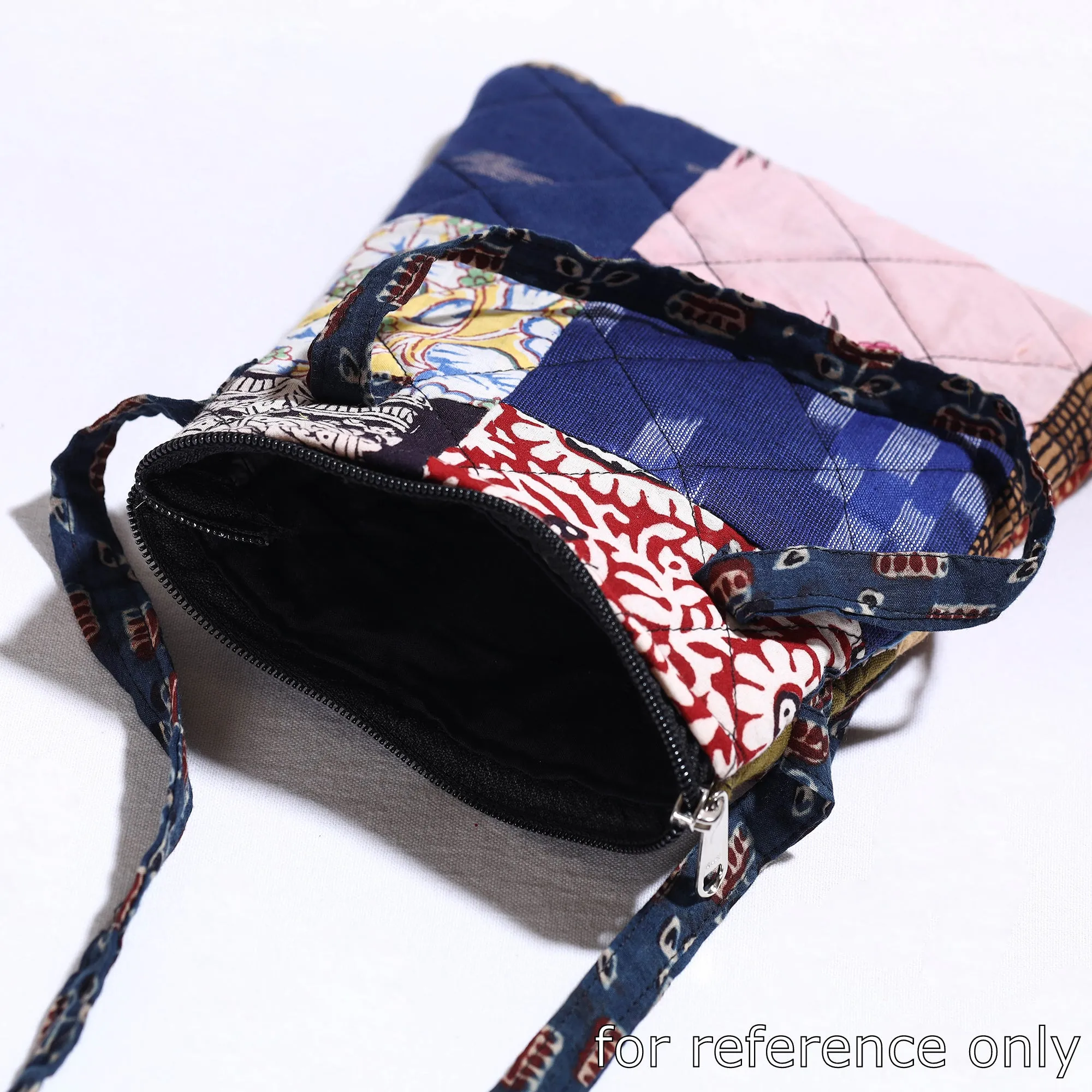 Black - Handmade Quilted Cotton Ajrakh Block Printed Sling Bag 05