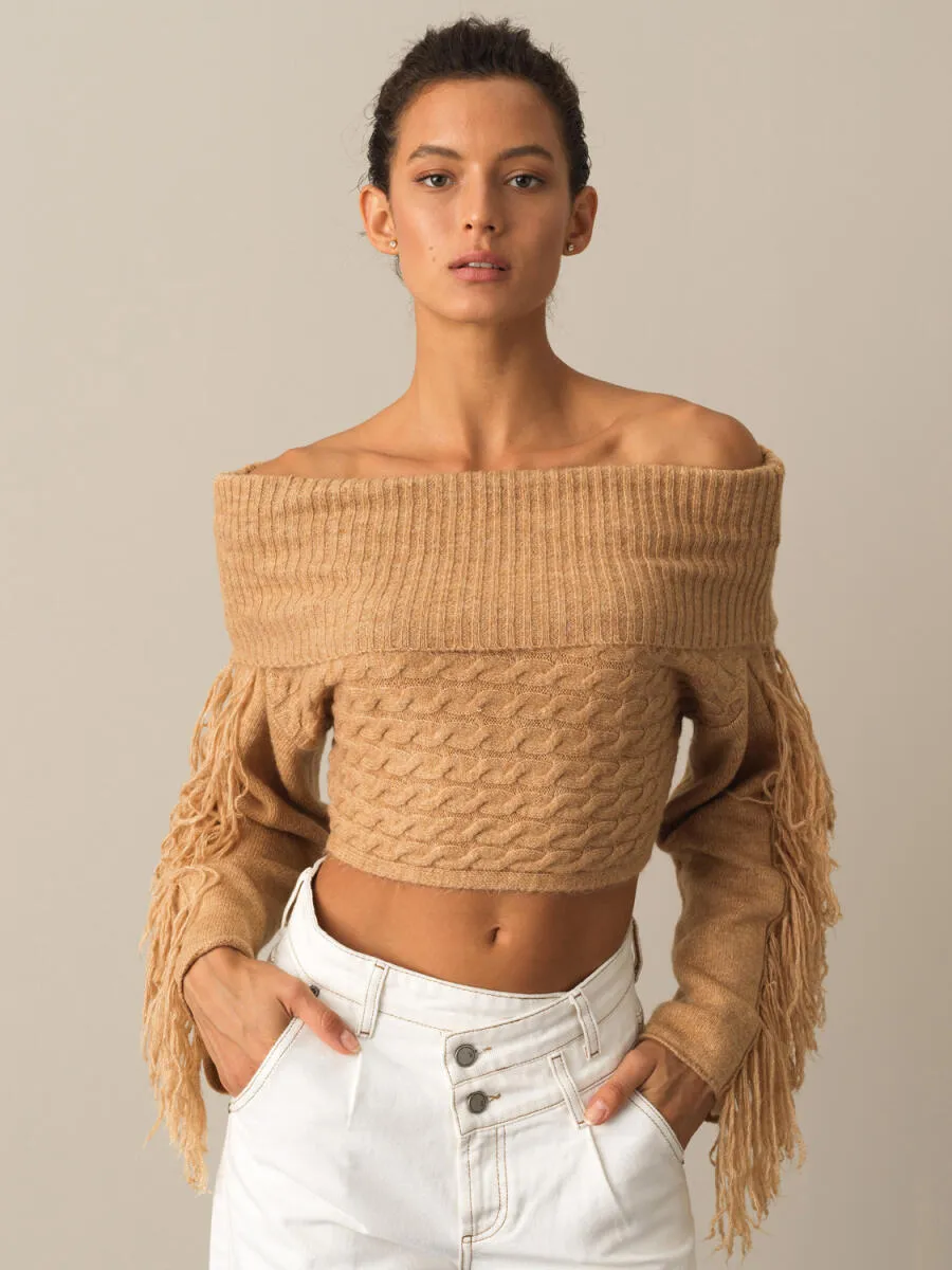 Blanca Cropped Cold Shoulder Sweater