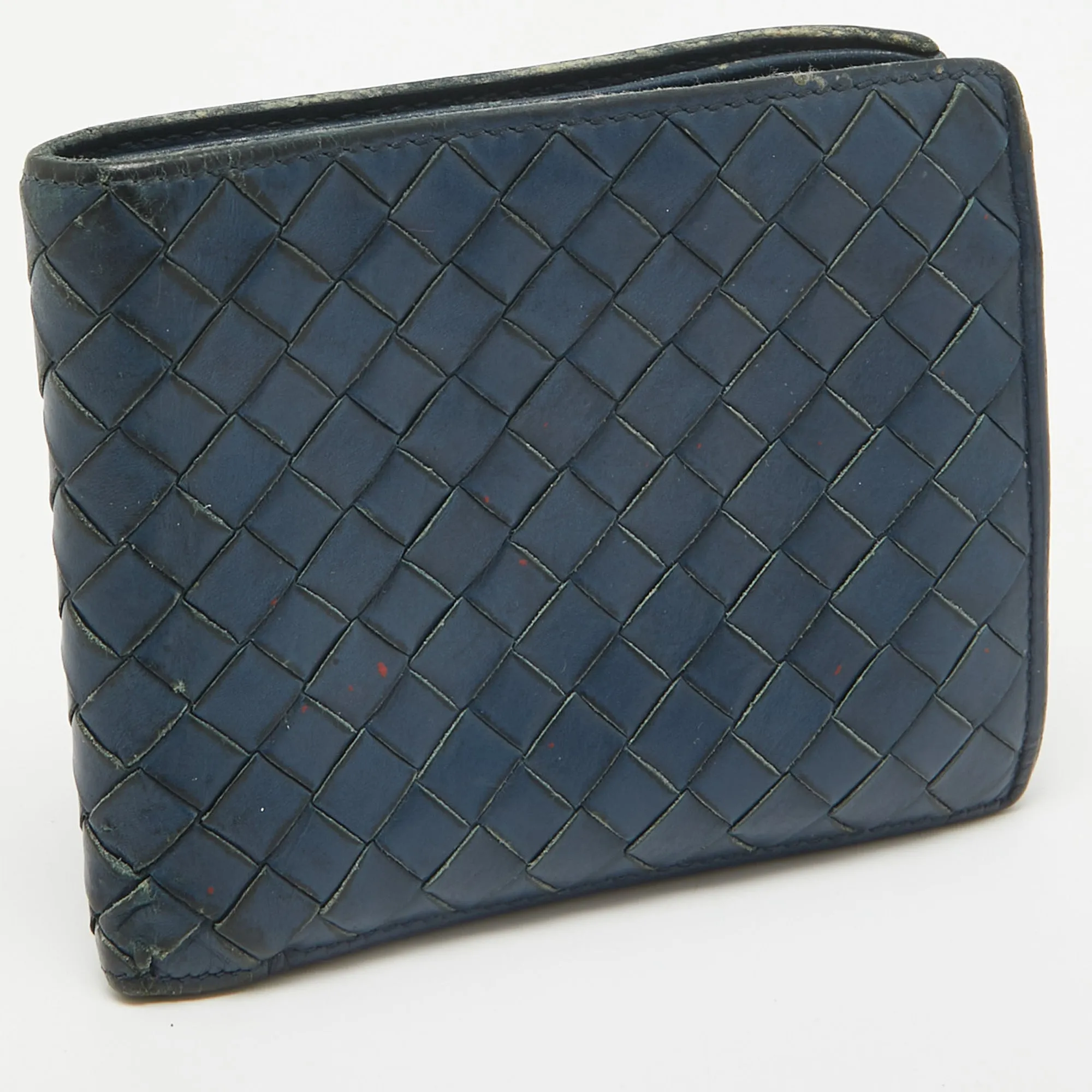 Bottega Veneta Dark Blue Intrecciato Leather Bifold Wallet