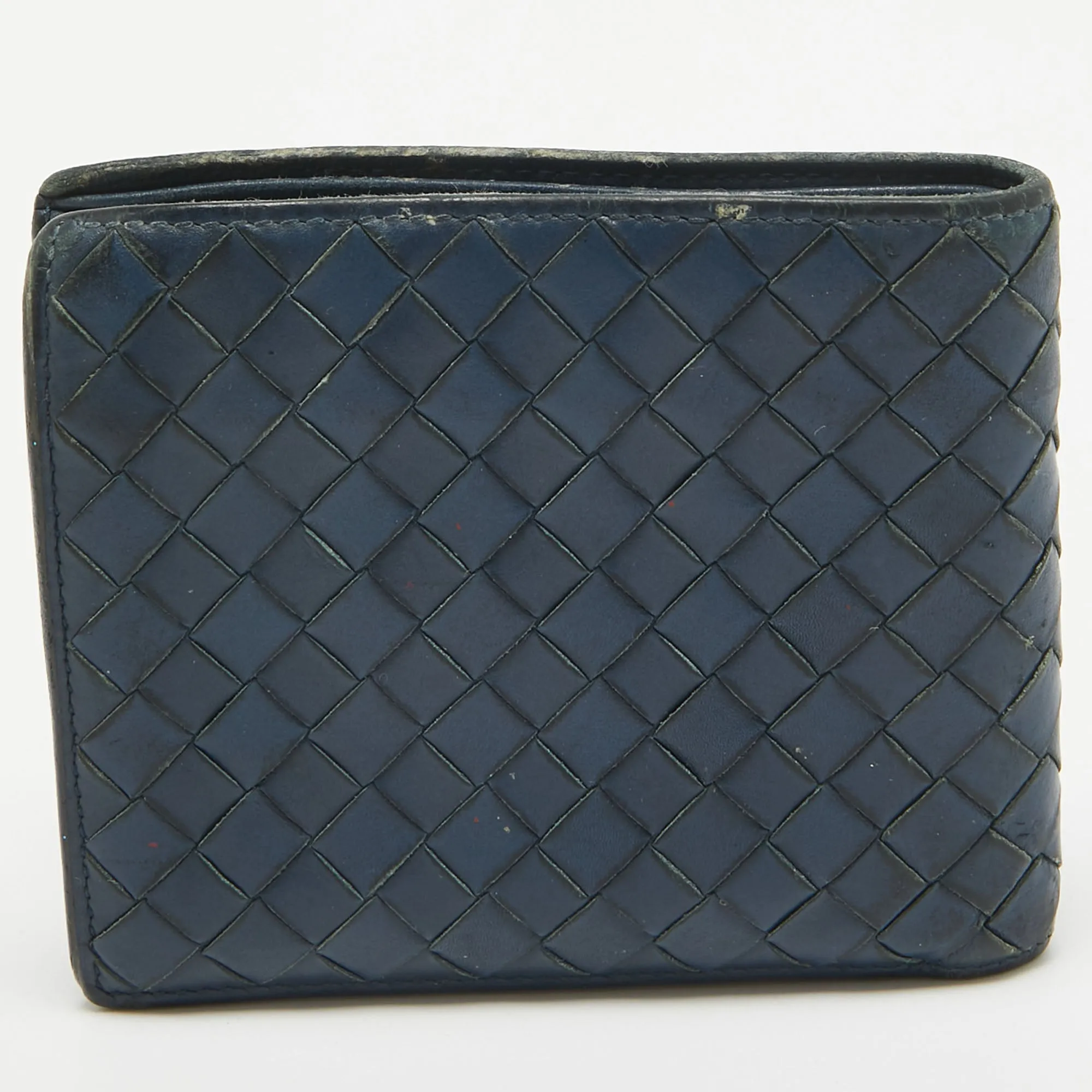 Bottega Veneta Dark Blue Intrecciato Leather Bifold Wallet