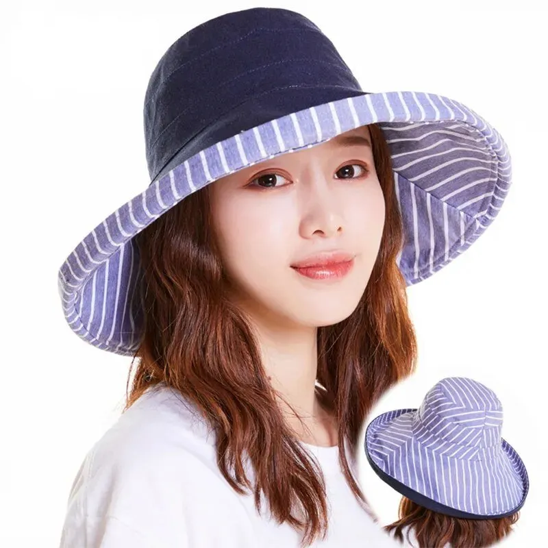 Brimmed Sun Hat: Reversible With Strips or Solid