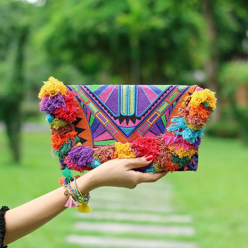 BUNDLE: 3 Piece Multicolor Fringe Clutch Envelope Bags