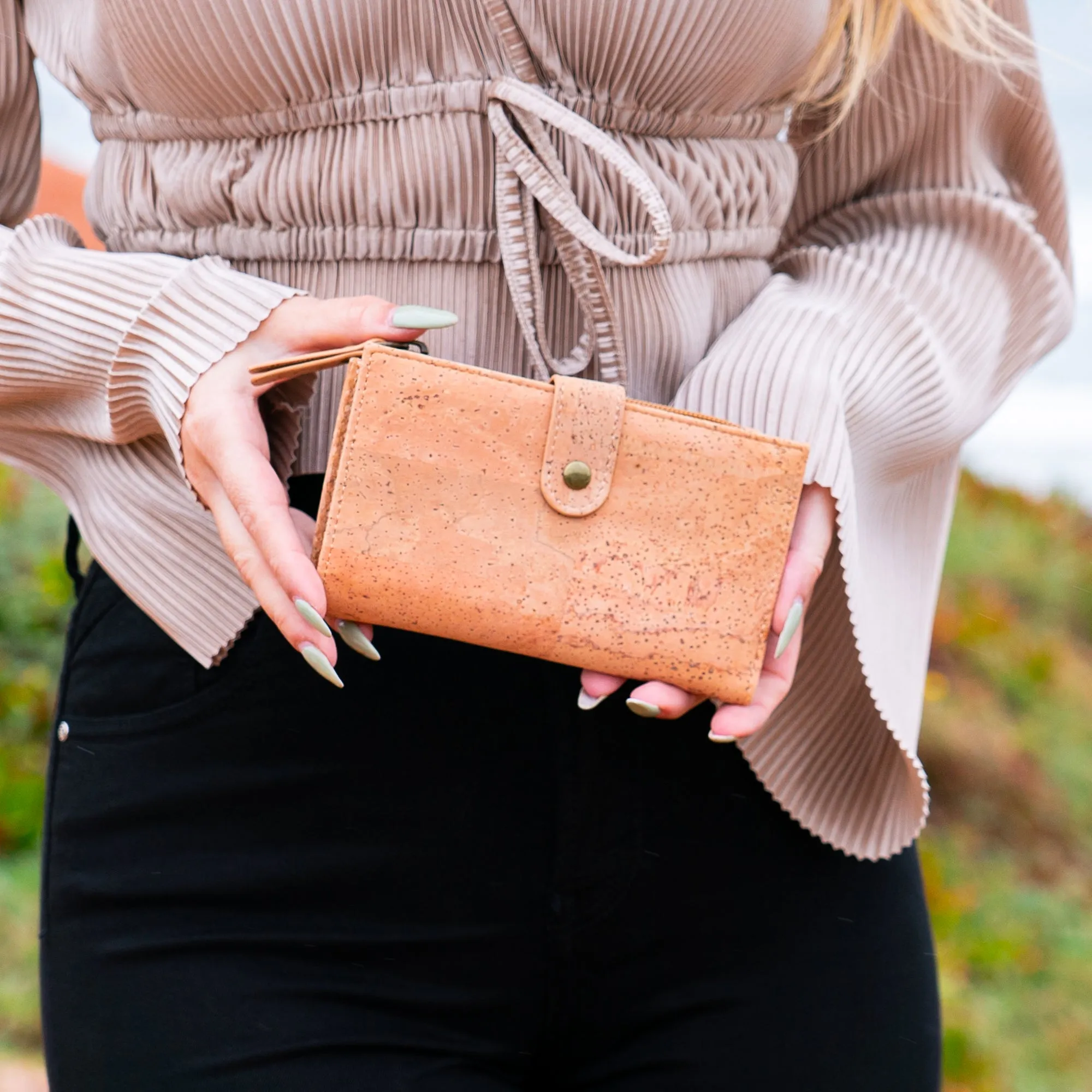 Chic Black and Natural Cork Women's Wallet with Gold Accents BAG-2303