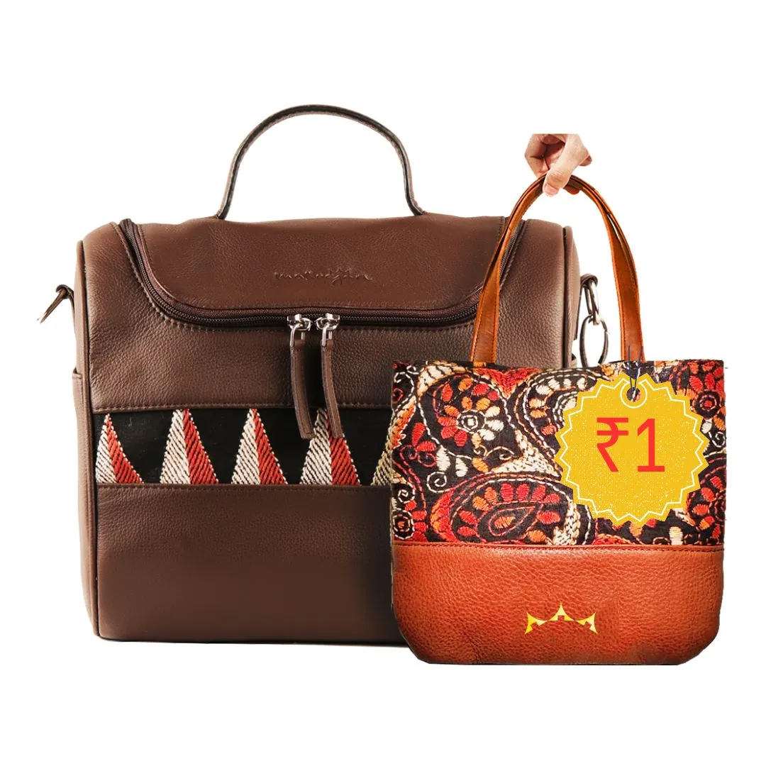 Combo of Leather Embroidery Oval Crossbody & Mini Tote