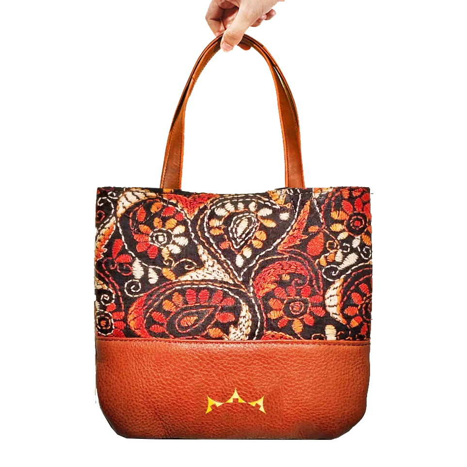 Combo of Leather Embroidery Oval Crossbody & Mini Tote