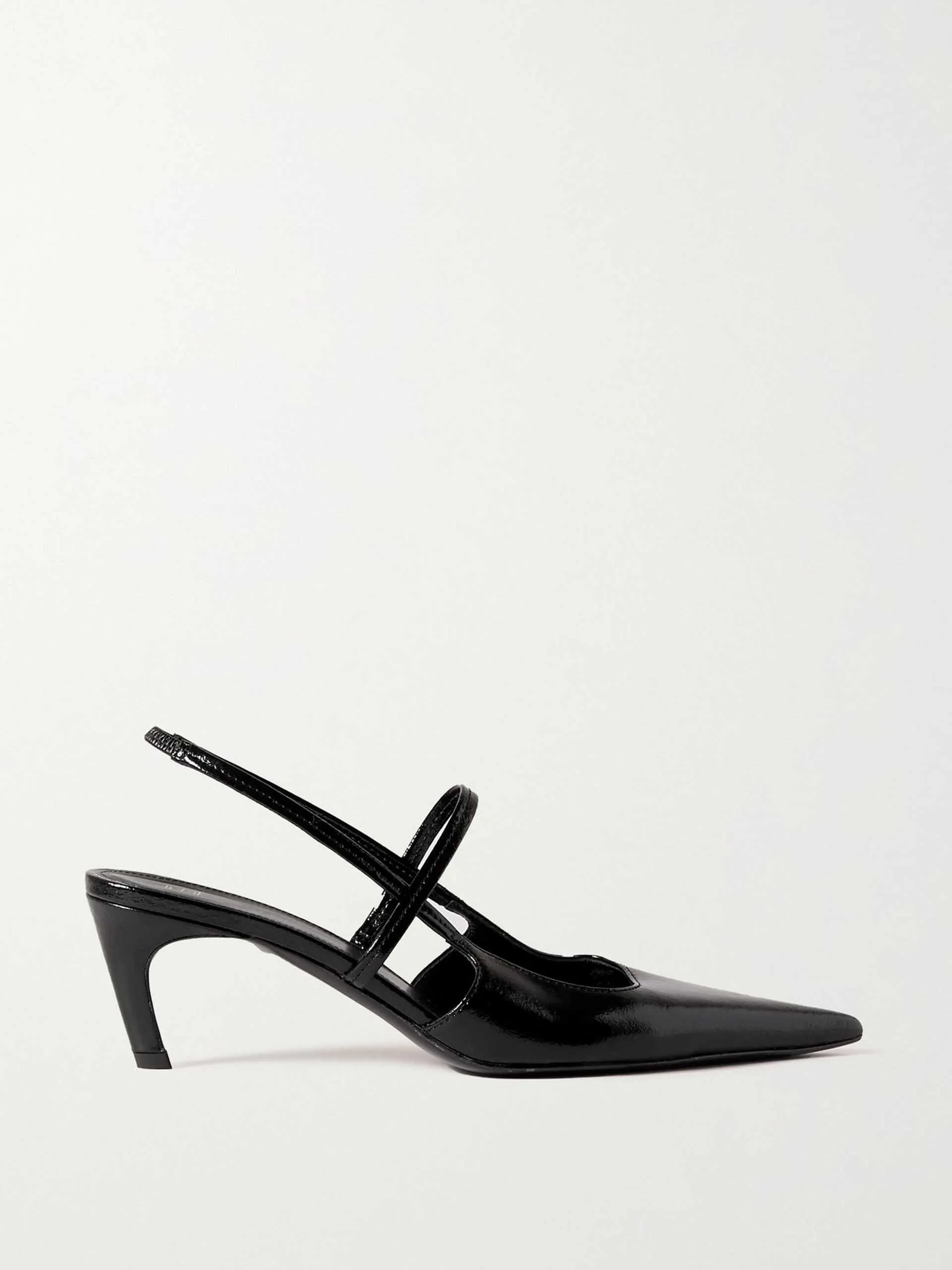 Crinkled patent-leather slingback pumps