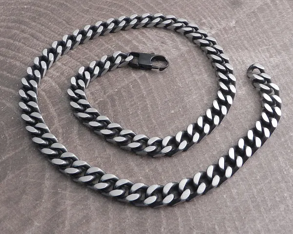 Cuban Leash Distressed 10 mm Stainless Steel Necklace 22"