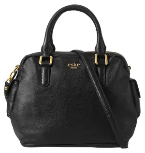 eske Brunonia- Genuine Leather Handbag - Spacious Compartments - Work and Travel Bag - Durable - Water Resistant - Adjustable Strap - For Women (Black)