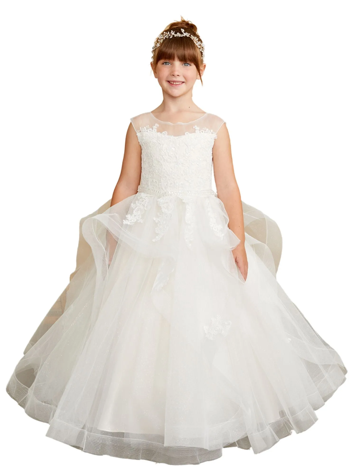 Girls Lace Sparkling Glitter Tulle Special Occasion Dress, Sizes 2-16