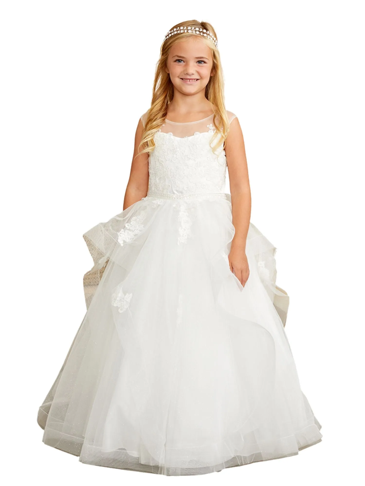 Girls Lace Sparkling Glitter Tulle Special Occasion Dress, Sizes 2-16