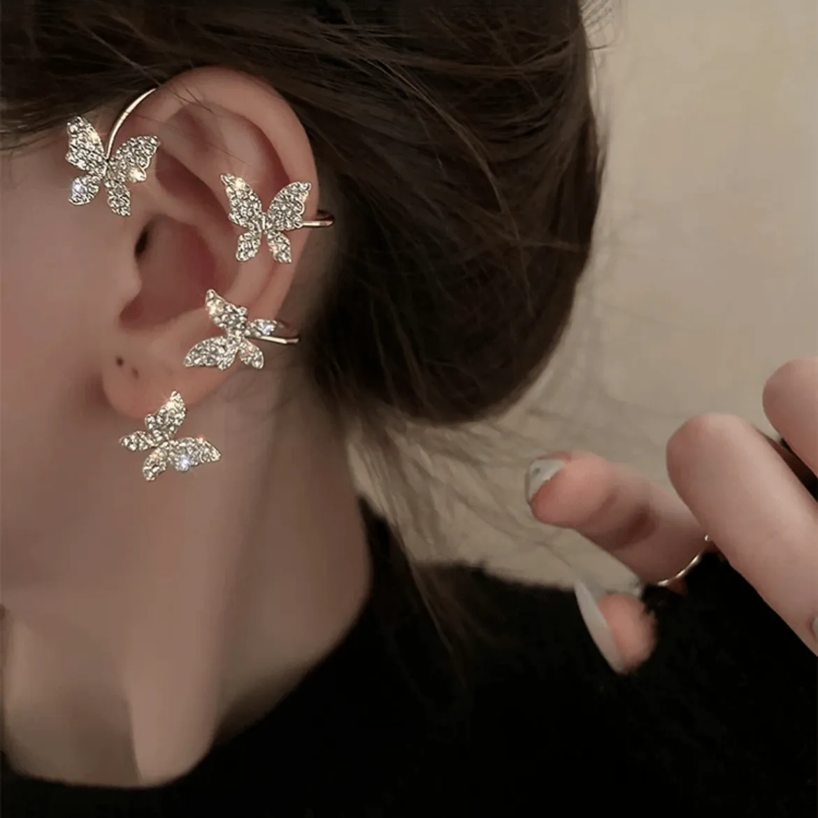 Glitter Crystal Butterfly Ear Cuff