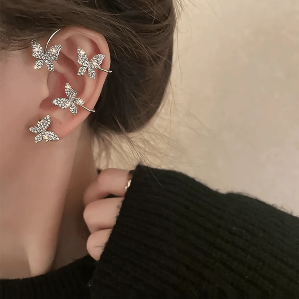 Glitter Crystal Butterfly Ear Cuff