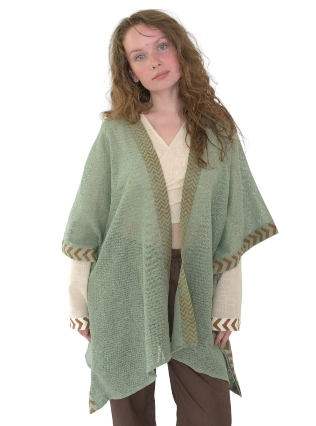 Green Sage Mesh Open Poncho