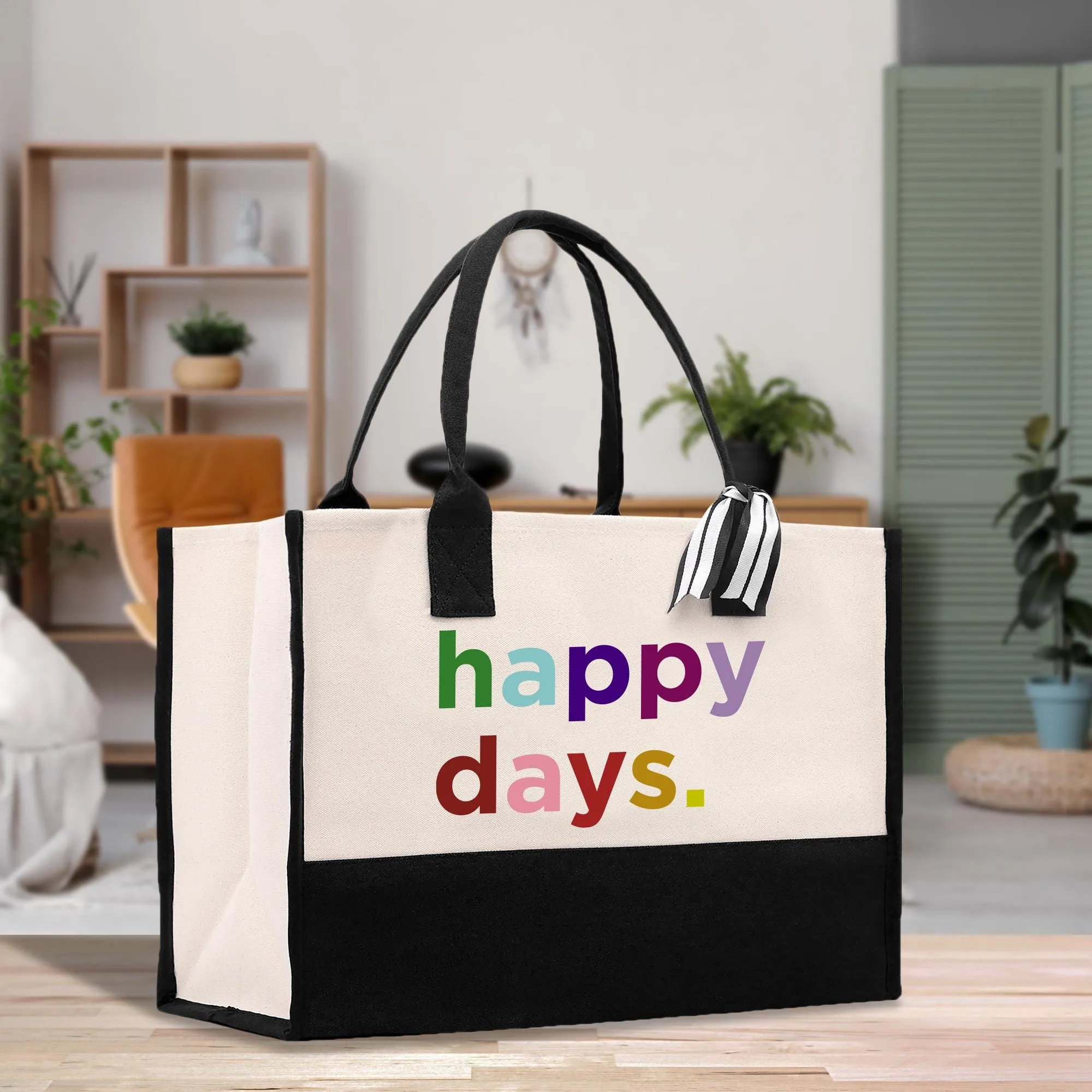 Happy Days Large Cotton Canvas Tote Bag Large Canvas Shopper Weekender Large Bag Gift for Her (HDT1002)