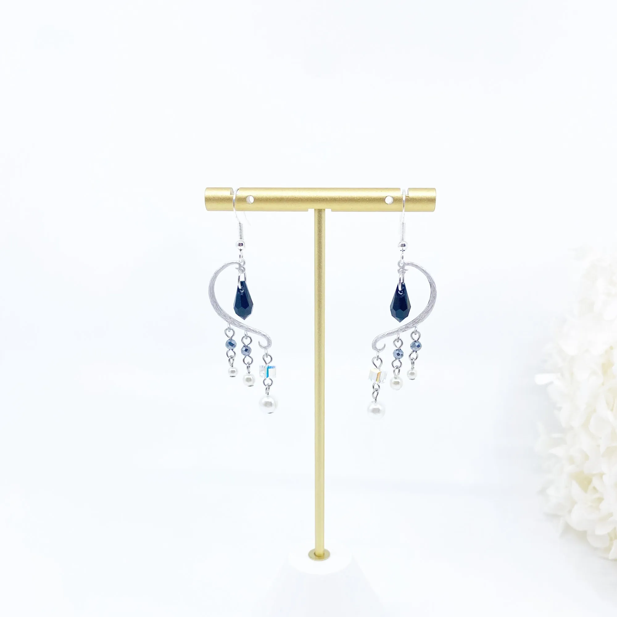 Heavenly Elegance Silver Black Earrings