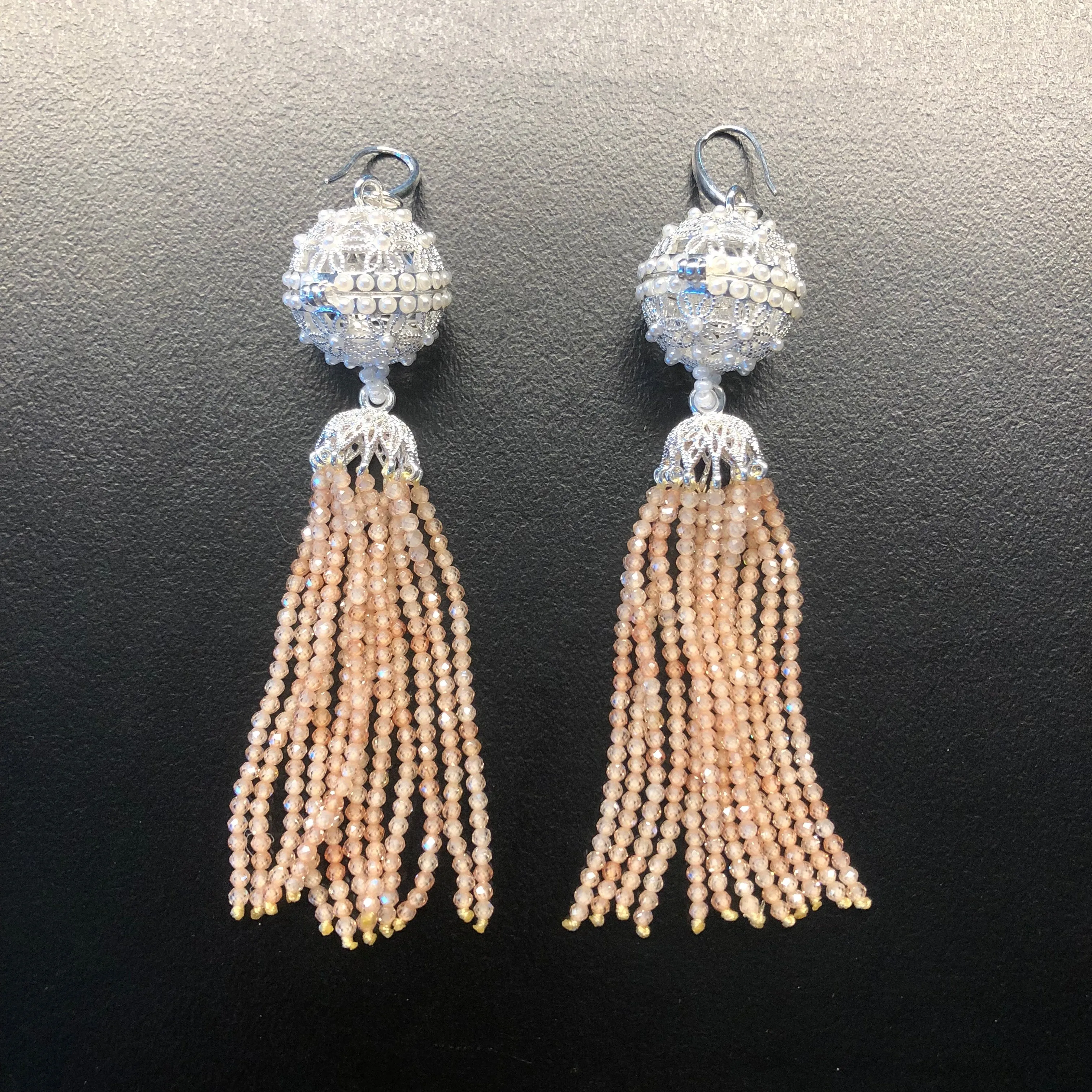 Herbal Locket Crystal Tassel Earrings - Champagne Zirconia