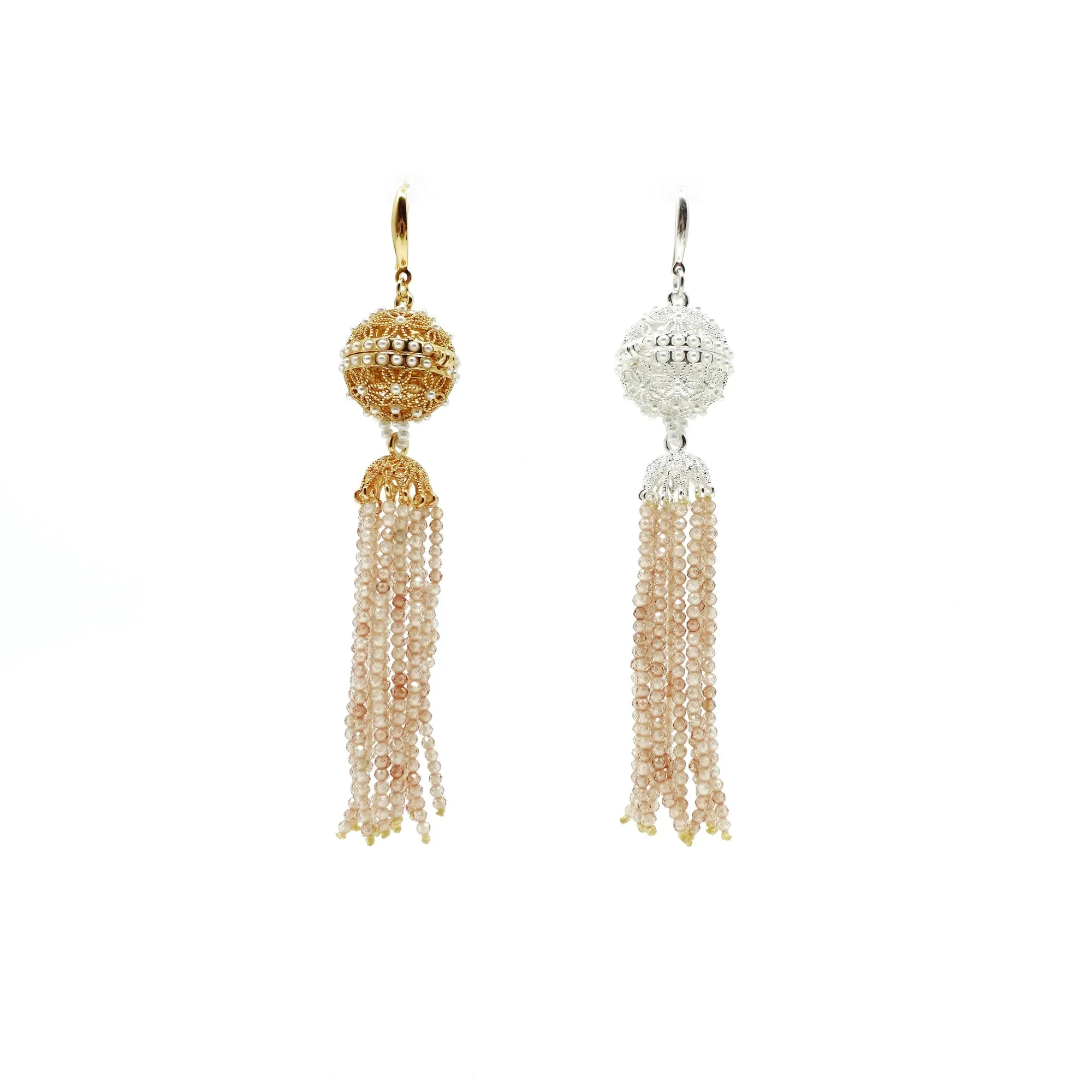 Herbal Locket Crystal Tassel Earrings - Champagne Zirconia