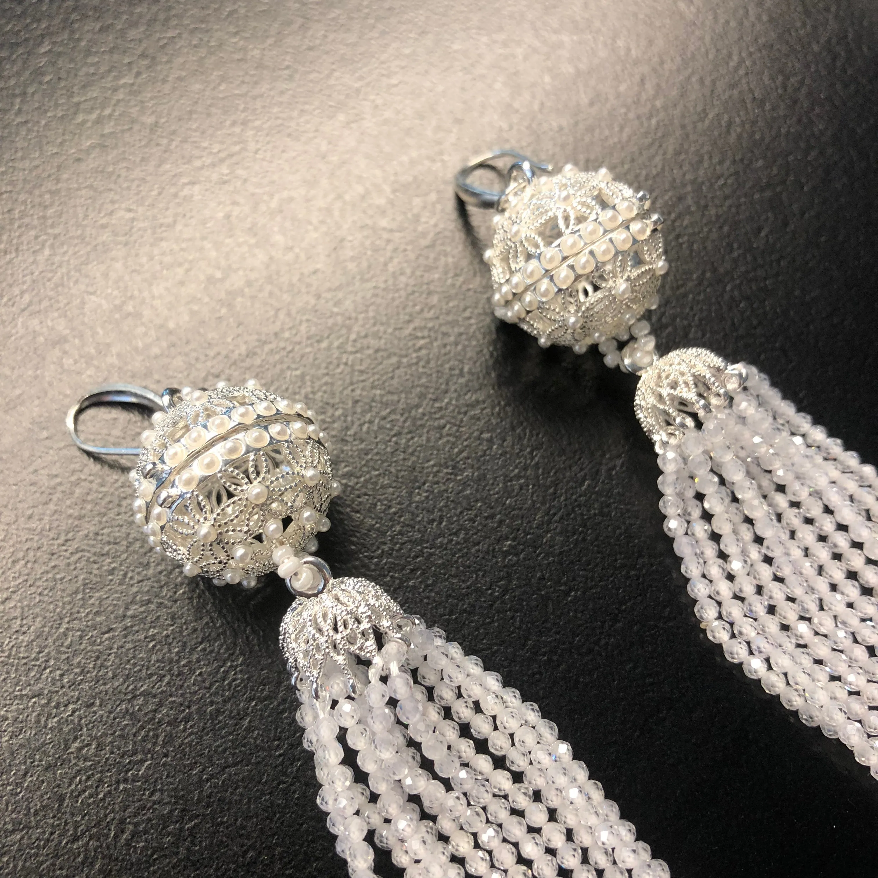 Herbal Locket Crystal Tassel Earrings - White Zirconia