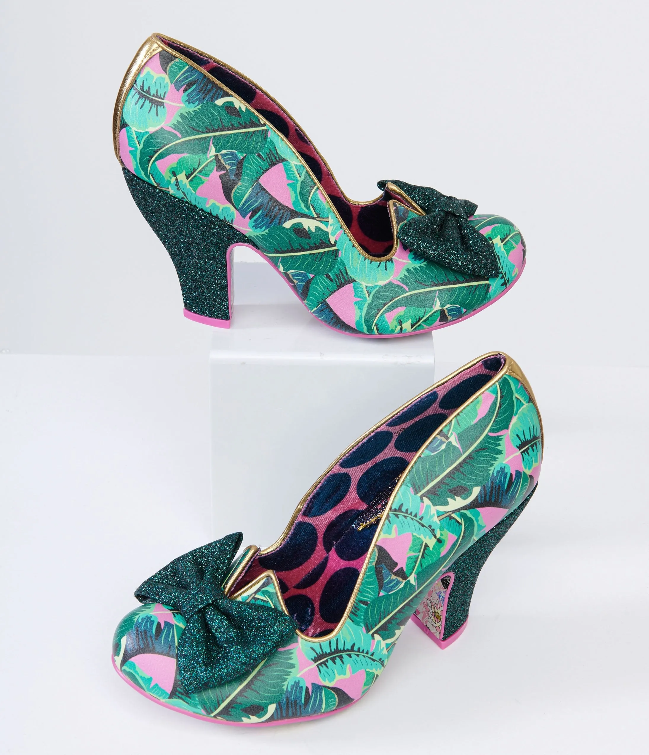 Irregular Choice Green Banana Leaf Palm Print Heels