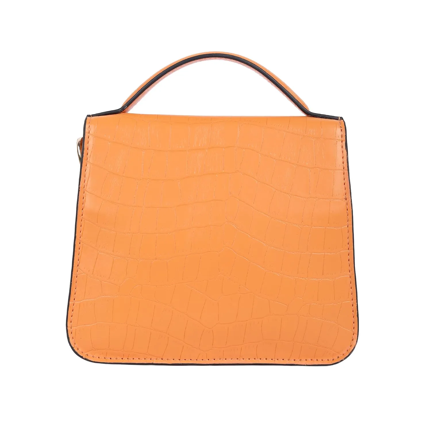 KLEIO Croco Textured Mini Top Handle Handbag (Orange)