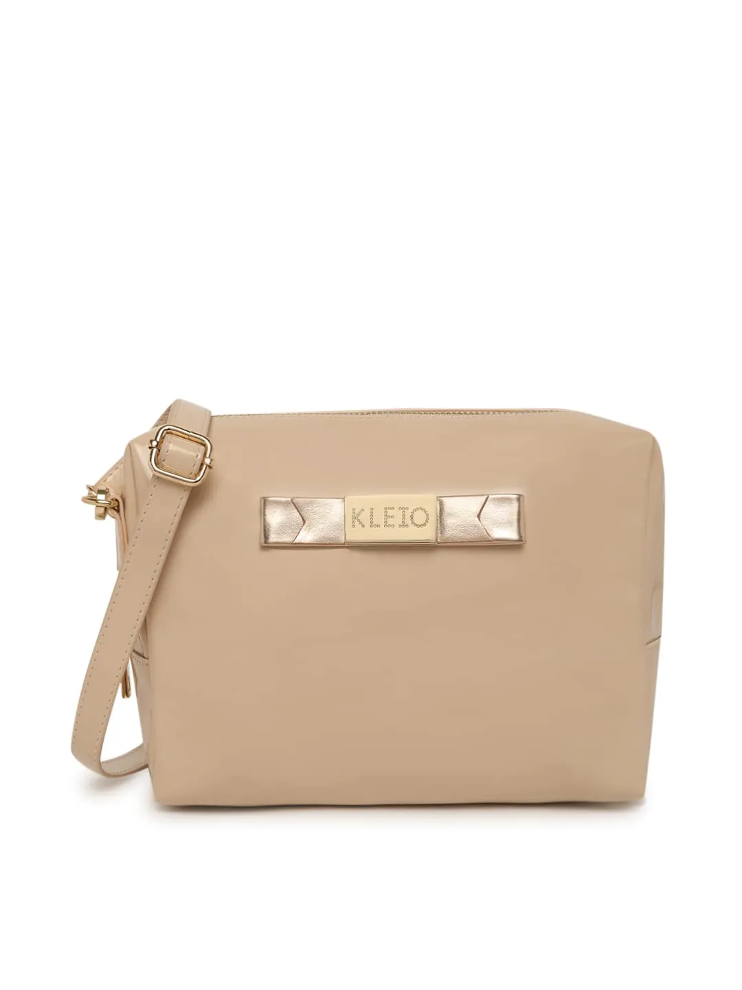 KLEIO Patent PU Leather Sling Crossbody Pouch for Women and Girls (HO8061KL-CR)(CREAM)