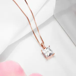 Modern Elegance Rose Gold-Plated 925 Sterling Silver Square Pendant with Chain