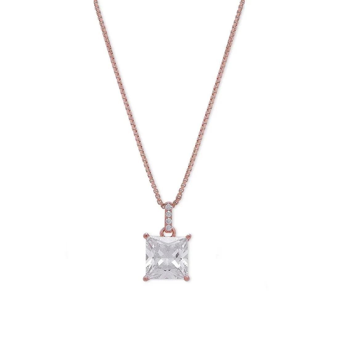 Modern Elegance Rose Gold-Plated 925 Sterling Silver Square Pendant with Chain