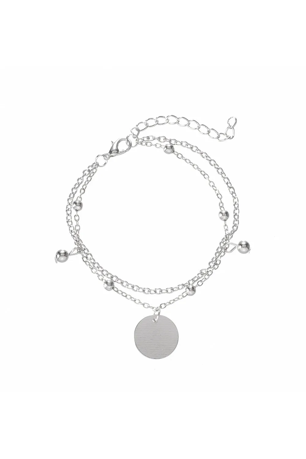 Multilayer Chain Disc Tassel Pendant Silvery Bracelet Set