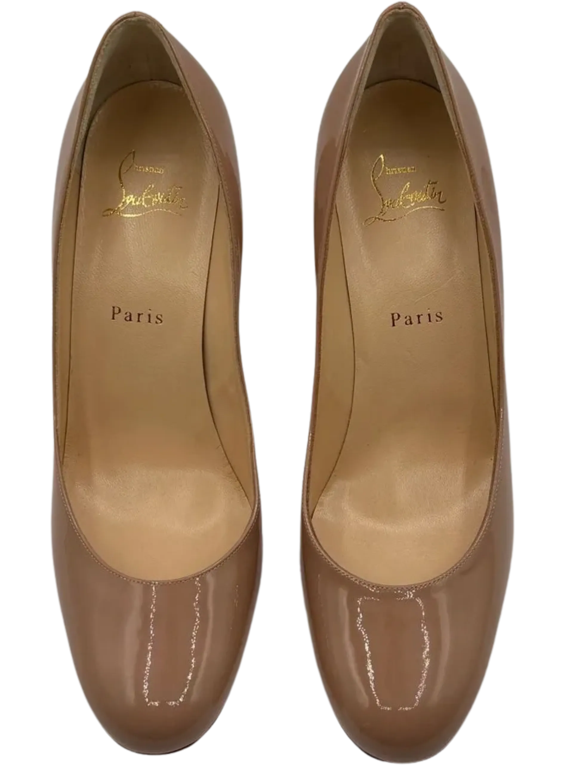 *NEW* Christian Louboutin Patent Gena 85 Pumps Nude