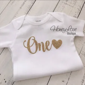 One with heart - Gold glitter bodysuit