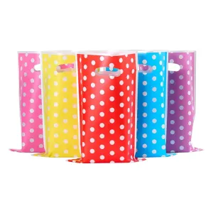 Party Loot Color Flat Plastic Bags 16x25cm 10pack Die Cut Handle Polka Dot Non-Stand