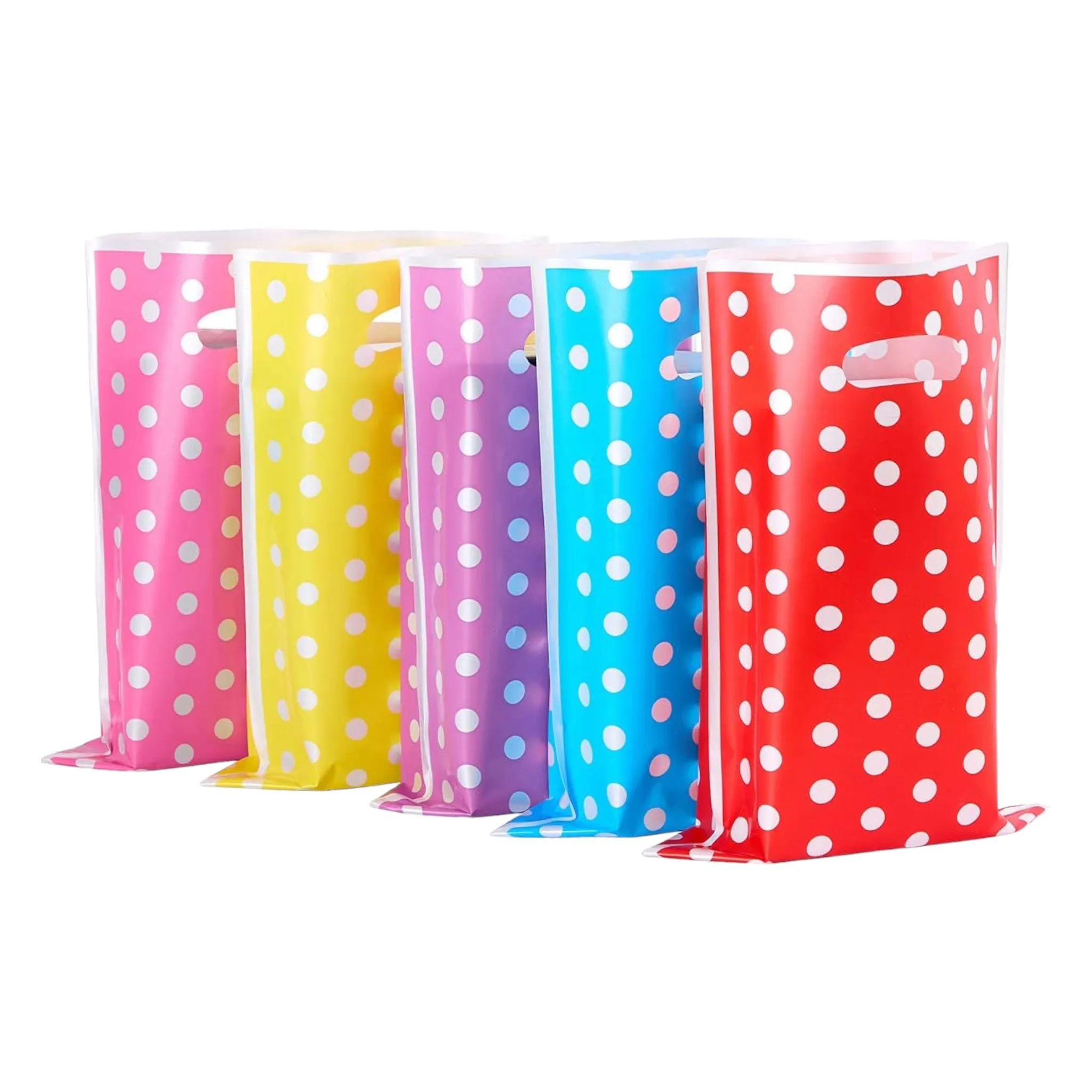 Party Loot Color Flat Plastic Bags 16x25cm 10pack Die Cut Handle Polka Dot Non-Stand