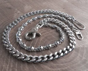 Pewter Skull & Cut Leash Double Wallet Chain