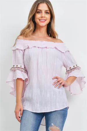 Pink Stripe Cold Shoulder Bohemian Top