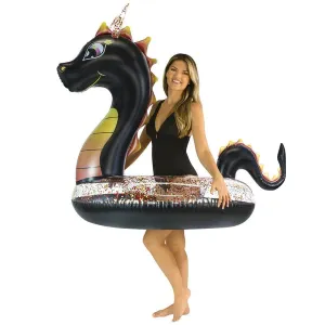 PoolCandy Inflatable Pool Tube with Mini Drink Float -  Black Dragon